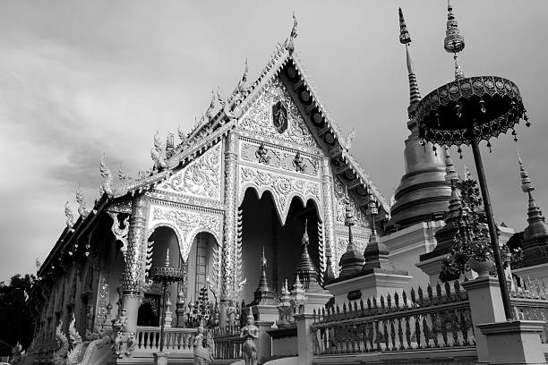 istock Thai Lanna Temple, Myanmar Architecture, Black and White 515775709