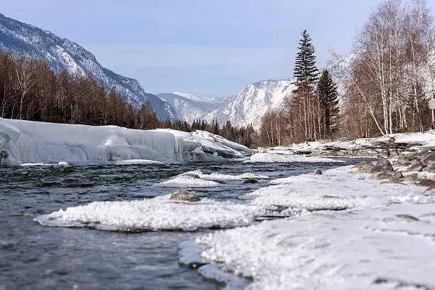 Photo of river mountain ice snow stones