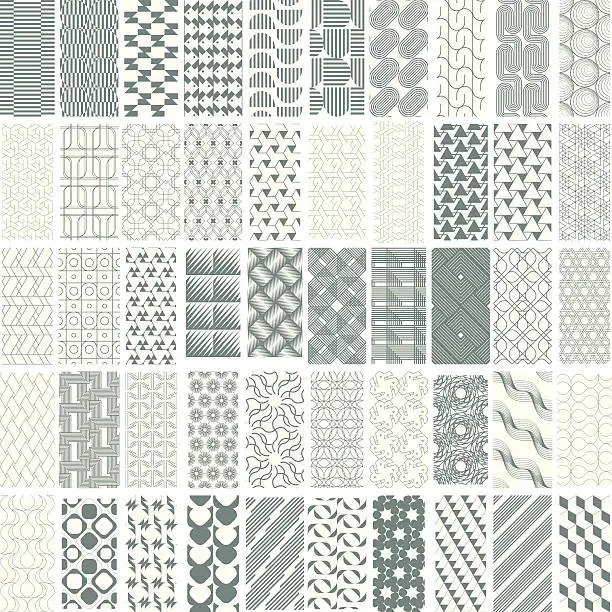 Vector illustration of 50 geometric seamless pattern set.