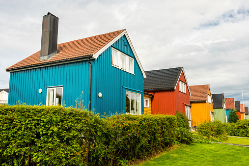 Typical colorful wooden houses in Norway