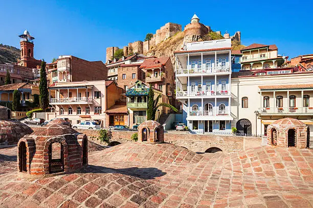 Abanotubani and Narikala Fortress in the ancient district of Tbilisi, Georgia