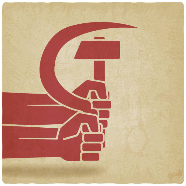 hands with hammer and sickle old background hands with hammer and sickle old background. vector illustration - eps 10 former soviet union stock illustrations
