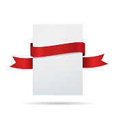 istock Blank white label with red ribbon 515783026