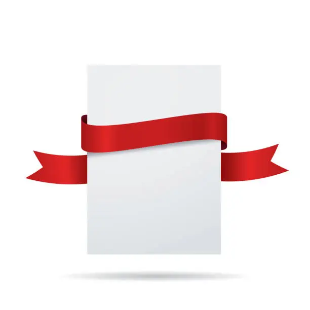 Vector illustration of Blank white label with red ribbon