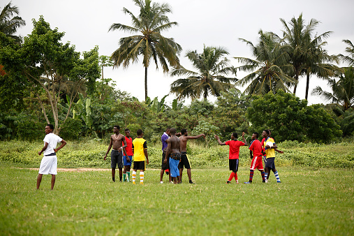 Takoradi, Ghana - June 15, 2014: African soccer team during a football training