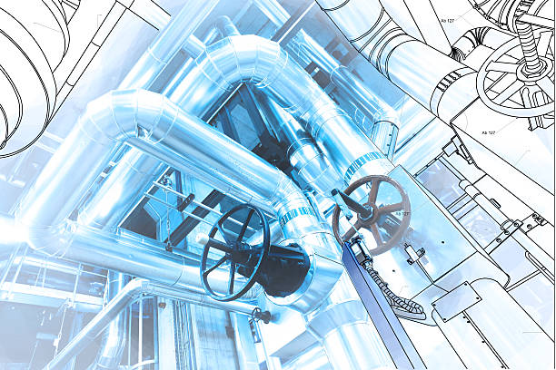 istock wireframe computer cad design of pipelines for modern industrial 515784518