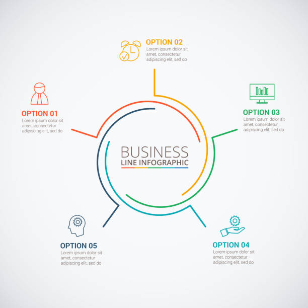 dünne linie flache kreis für infografik. - flow chart diagram organization cycle stock-grafiken, -clipart, -cartoons und -symbole