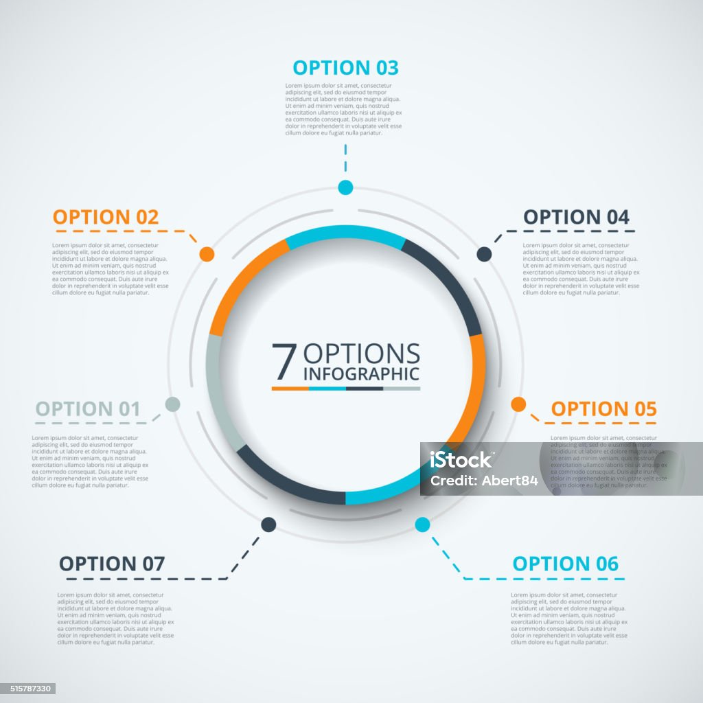 Vector infographic design template. Vector infographic design template. Business concept with 7 options, parts, steps or processes. Can be used for workflow layout, diagram, number options, web design. Data visualization. Number 7 stock vector