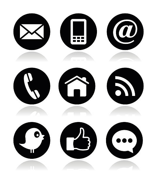 контакт, веб, блог и социальных медиа круглые иконки - really simple syndication stock illustrations