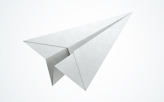 Paper airplane flying. clipping path