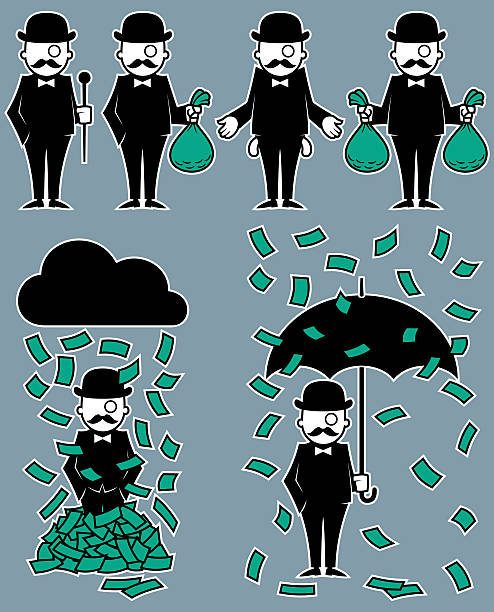 Hipster Rich Set of 6 illustrations with rich hipster character. No transparency and gradients used. greedy stock illustrations