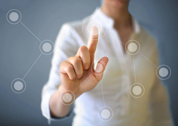 Working with touch screen stock photo
