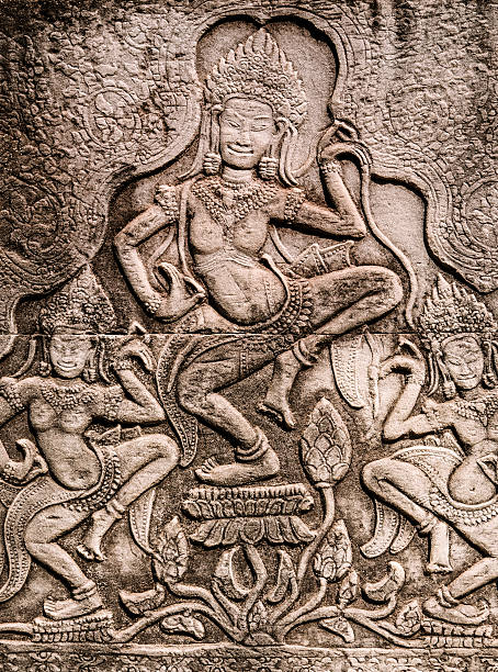Ancient temple ruins of Bayon in Angkor Thom Cambodia.  It was built in the late 12th or early 13th century  and was the centre of Jayavarman's capital, Angkor Thom.