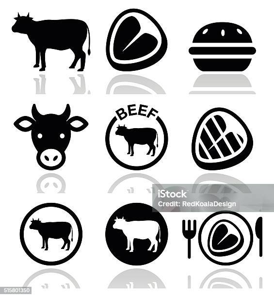 Beef Meat Cow Vector Icon Set Stock Illustration - Download Image Now - Icon Symbol, Beef, Domestic Cattle