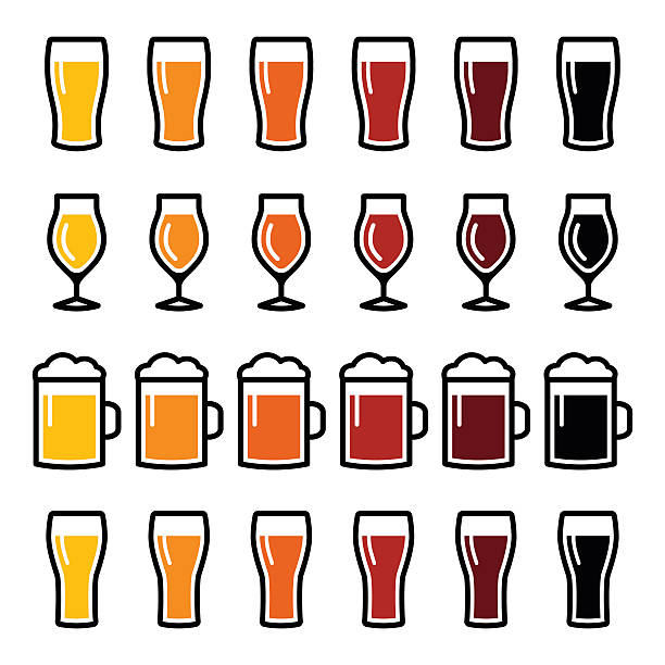 пиво в бокалы различные типы значков - pint glass stock illustrations