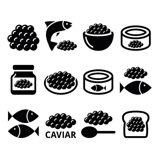 Vector illustration of Caviar, roe, fish eggs icons set