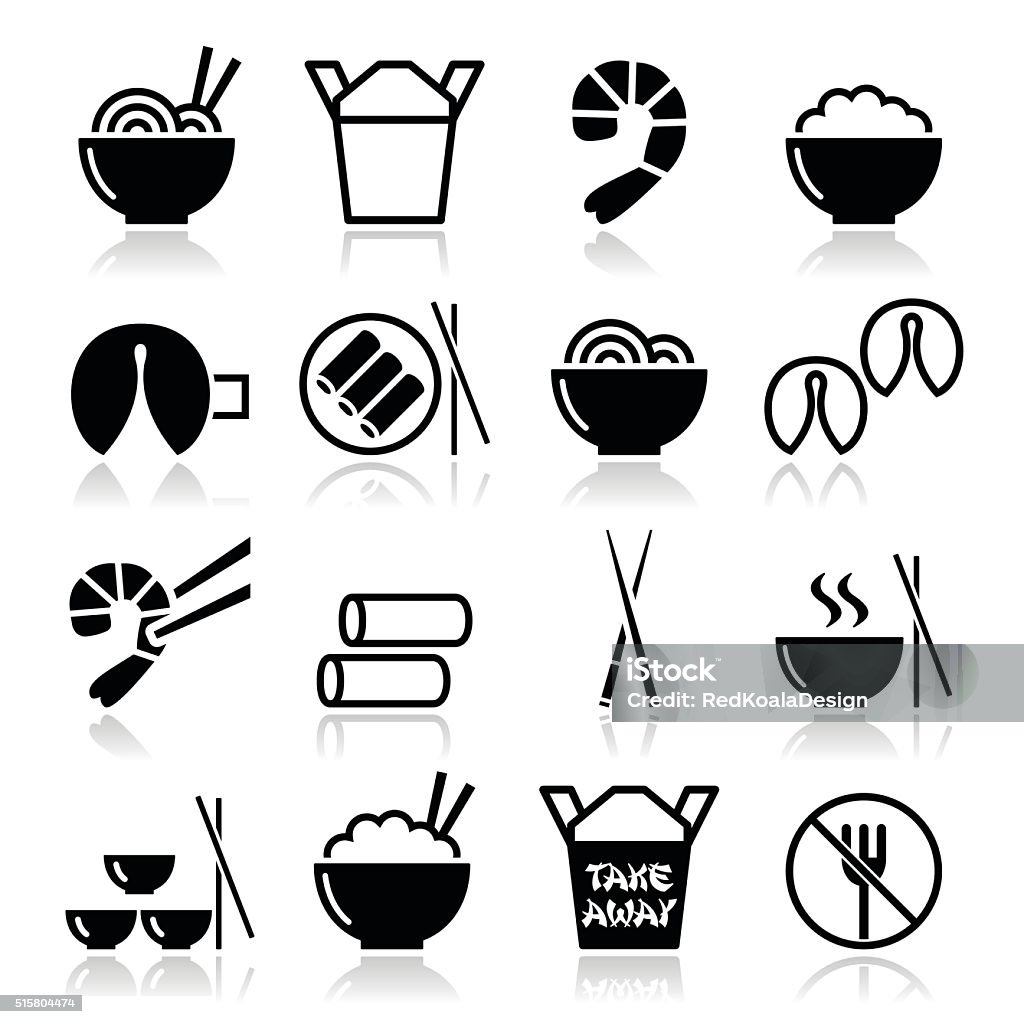 Chinese take away food icons Vector icons set of food from China isolated on white  Rice - Food Staple stock vector