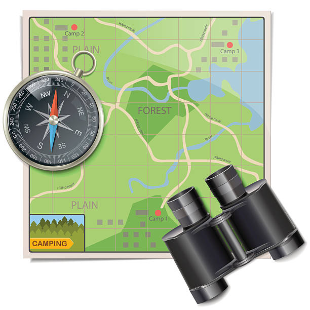 wektorowe mapy turystyczne (kempingowe - compass travel symbol planning stock illustrations