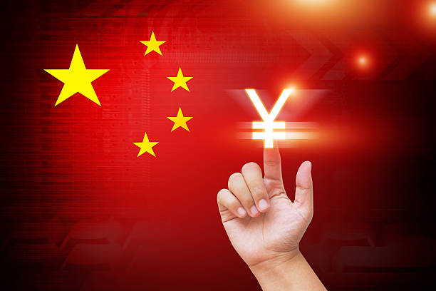 istock Hand press digital of Yuan currency button with 515805030