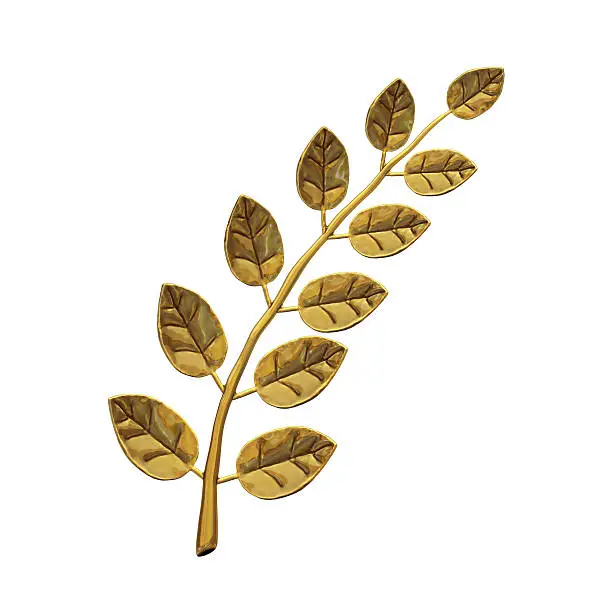 Golden laurel branch, isolated on white background