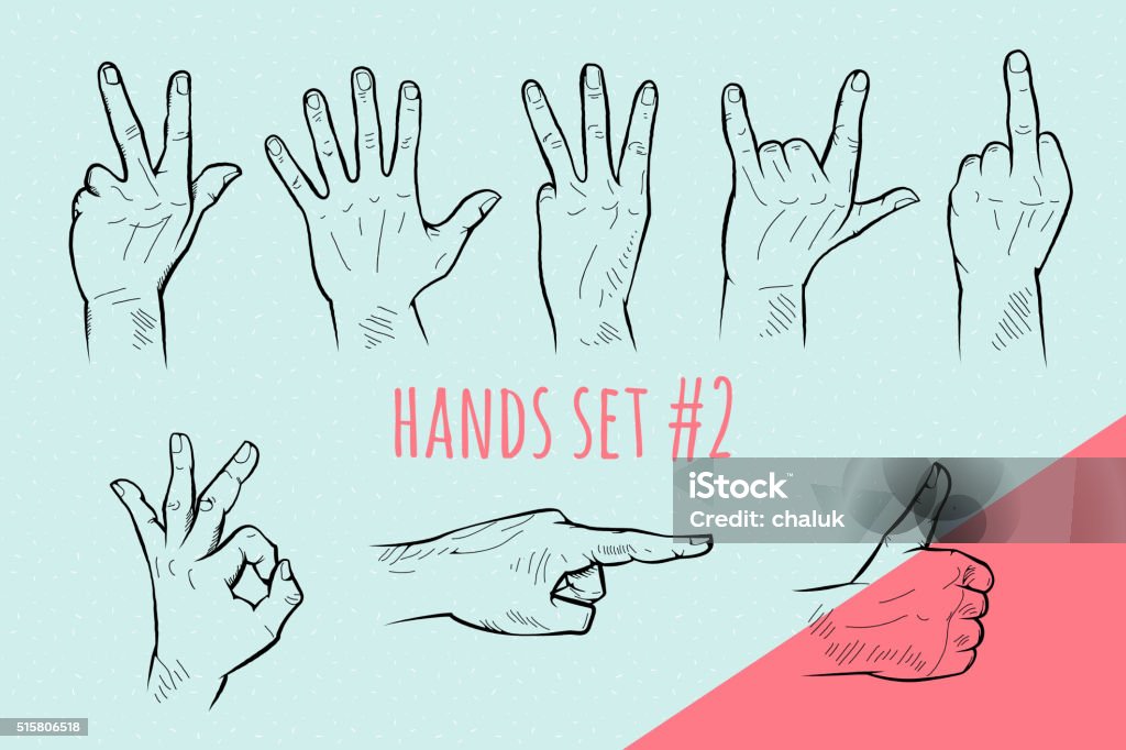 Vector hand gesture set. Pencil drawn sketch. Vector hand gesture set. Pencil drawn signs sketch illustration on blue background. Obscene Gesture stock vector