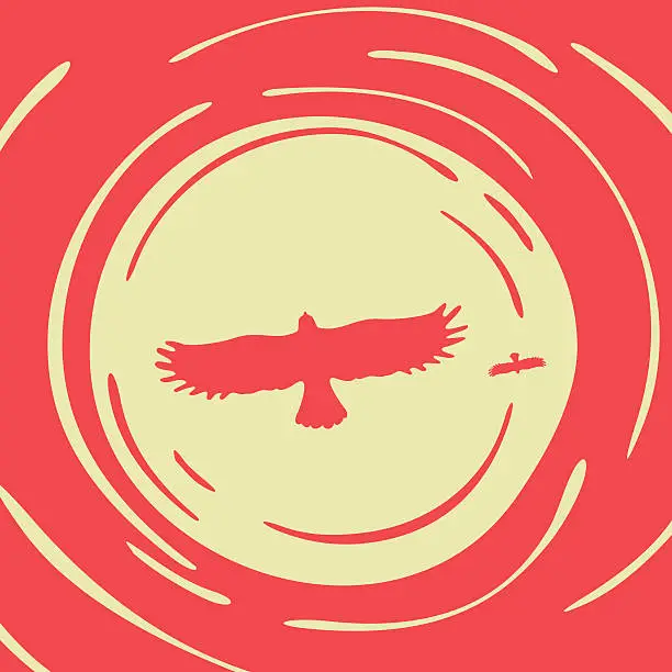 Vector illustration of Predatory Bird on a Background of the Sun