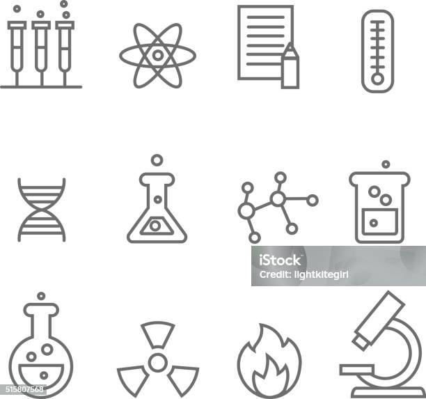 Chemistry Science And Bio Technology Line Icons Biology Molecular Vector Stock Illustration - Download Image Now