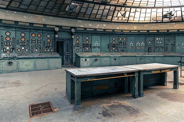 illuminated control room - nuclear monitoring bildbanksfoton och bilder