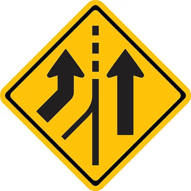 Vector illustration of Warning traffic sign MERGING LANE