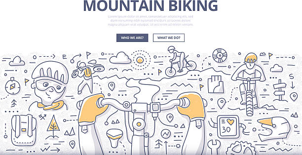 катание на горных велосипедах каракули концепция - cycling mountain biking mountain bike bicycle stock illustrations