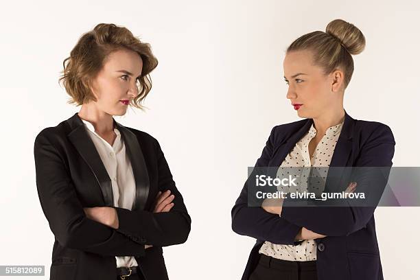 Two Business Women Swear Stock Photo - Download Image Now - Abuse, Adult, Anger