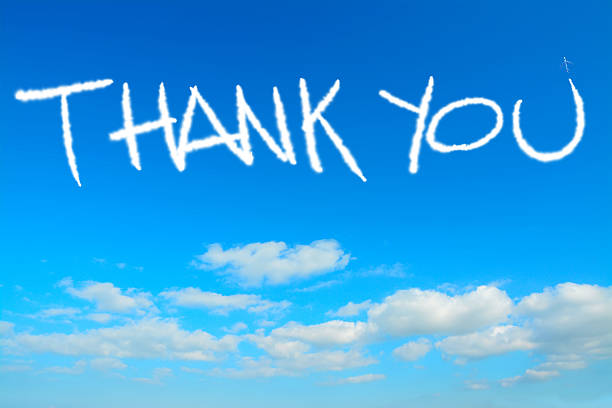 thank you written in the sky thank you written in the sky with contrails words in the sky stock pictures, royalty-free photos & images