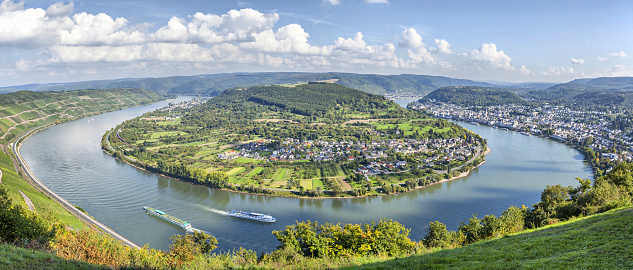 Picturesque bend of the river Rhine near the town Filsen, Germany, Rhineland-Palatinate