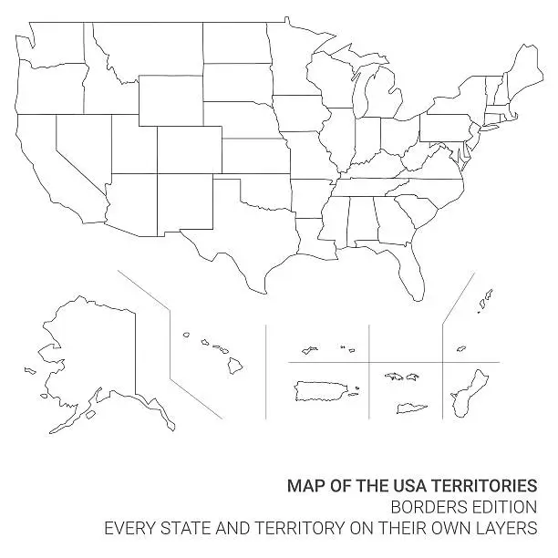 Vector illustration of Map of the United States of America Territories