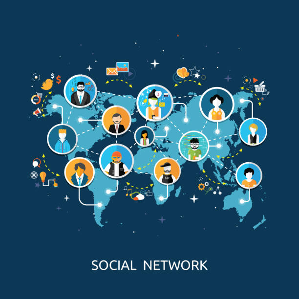 illustrations, cliparts, dessins animés et icônes de concept de connexion de réseau de médias sociaux - social media circle wireless technology group of people