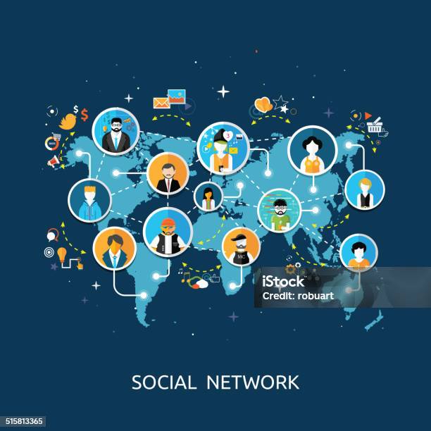 Social Media Network Connection Concept Stock Illustration - Download Image Now - Global, Global Business, Global Communications