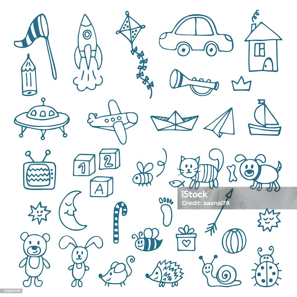 Hand drawn toys for boys. Vector set of different toys Hand drawn toys for boys. Vector set of different toys. Vector illustration Child stock vector