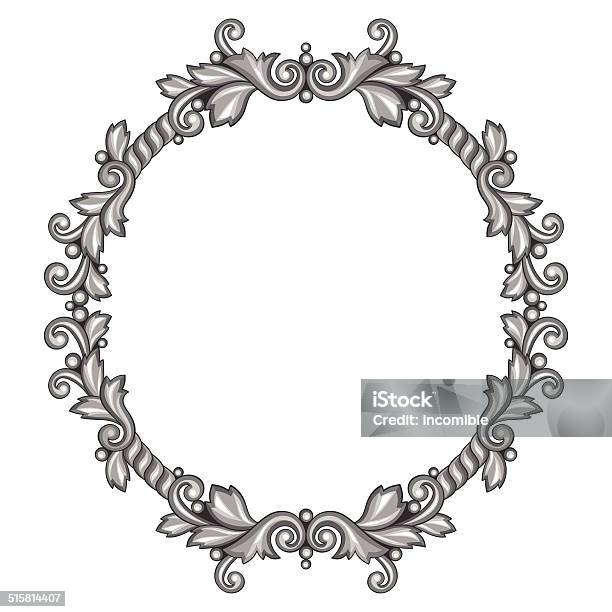 Baroque Ornamental Antique Silver Frame On White Background Stock Illustration - Download Image Now