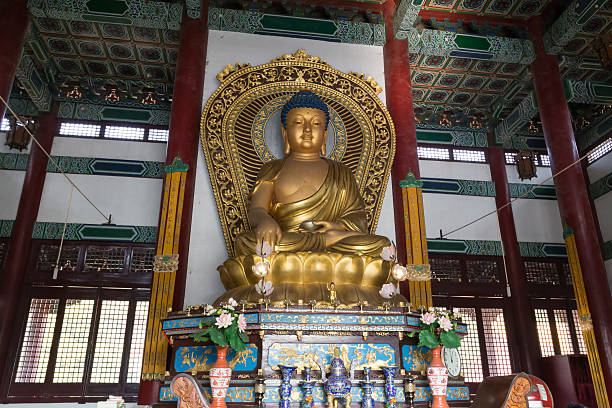 Lumbini, Nepal - November 26, 2014: Photograph a Buddha statue in the Chinese temple.
