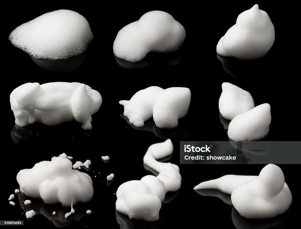 Collection of Shave foam (cream)  isolated on black background Soap Sud Stock Photo