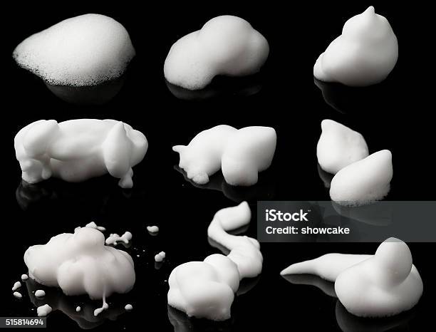 Collection Of Shave Foam Isolated On Black Background Stock Photo - Download Image Now