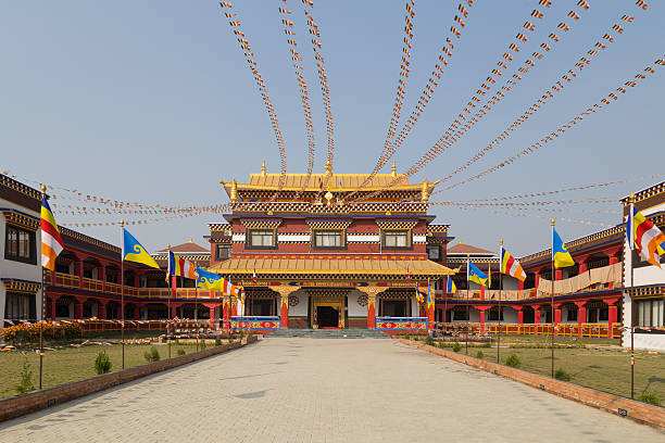 Canadian Buddhist temple in Lumbini, Nepal Lumbini, Nepal - November 26, 2014: Photograph of the Canadian Buddhist temple. lumbini nepal photos stock pictures, royalty-free photos & images