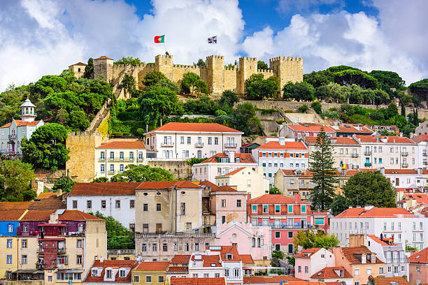 Lisbon Portugal Castle Lisbon, Portugal - October 11, 2014: Sao Jorge Castle in Lisbon. The castle was originally built by the Moors and extensively rebuilt by the Portuguese in the early 1600's. baixa stock pictures, royalty-free photos & images