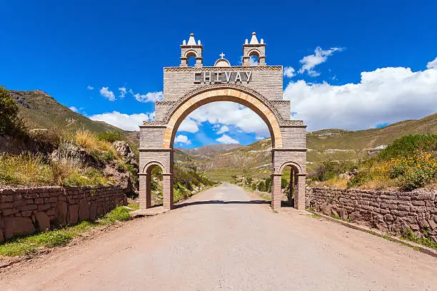 Entrance gate of Chivay city, southern Peru
