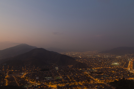 Panoramic view of the peruvian capital Lima from Cerro San Cristobal by night.