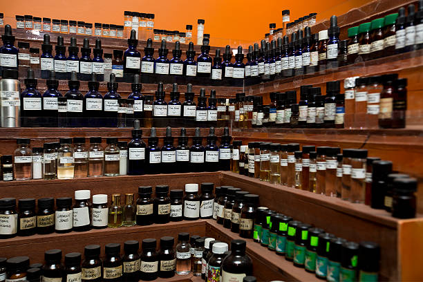 Bottles of ingredients for perfume