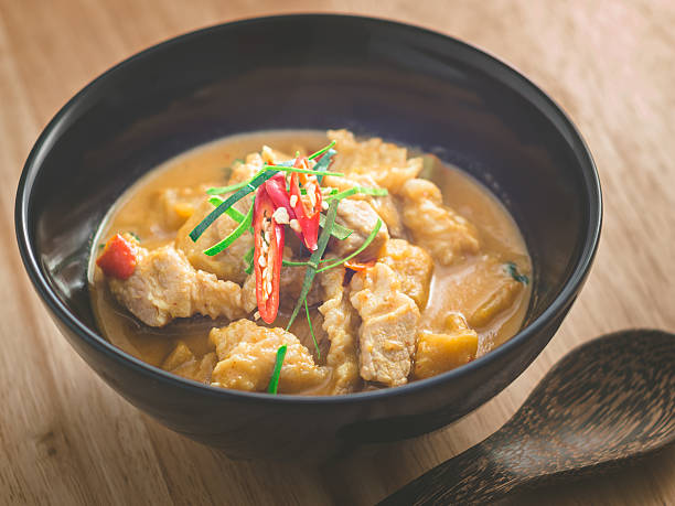 Red curry with pork and pumpkin stock photo