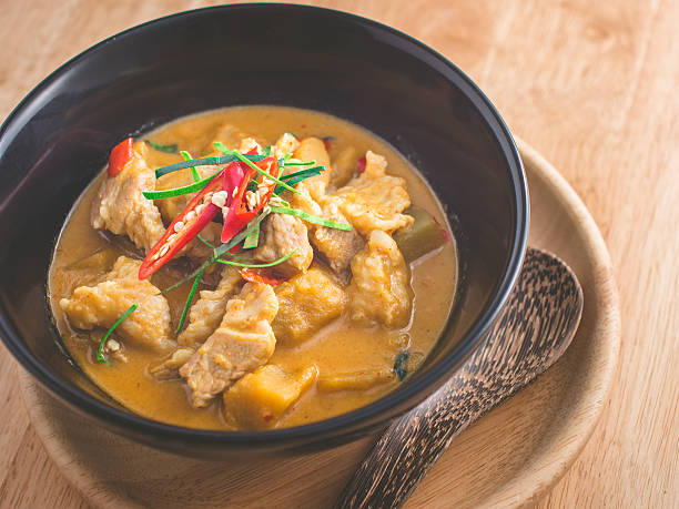 Red curry with pork and pumpkin stock photo