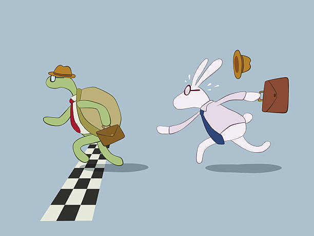 ilustrações de stock, clip art, desenhos animados e ícones de tartaruga e coelho negócios de corridas - the hare and the tortoise