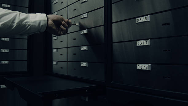 istock Security opens one of safety deposit box 515835062